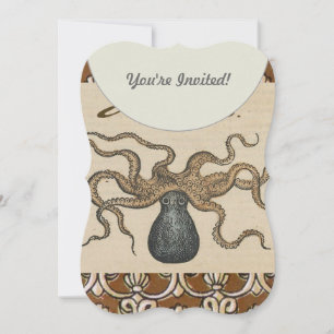 Octopus Kraken Antique Coastal Marine Wildlife Invitation
