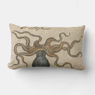 Octopus Kraken Antique Coastal Marine Wildlife Lumbar Cushion