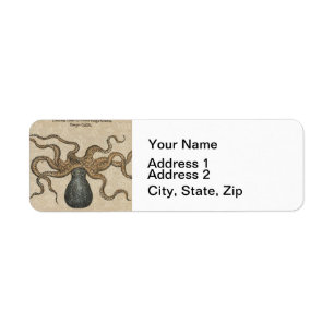Octopus Kraken Antique Coastal Marine Wildlife Return Address Label