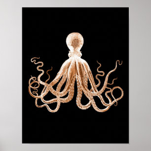 Octopus kraken coastal ocean beach black poster