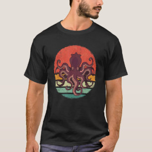 Octopus Kraken Cuttlefish Retro Sunset T-Shirt