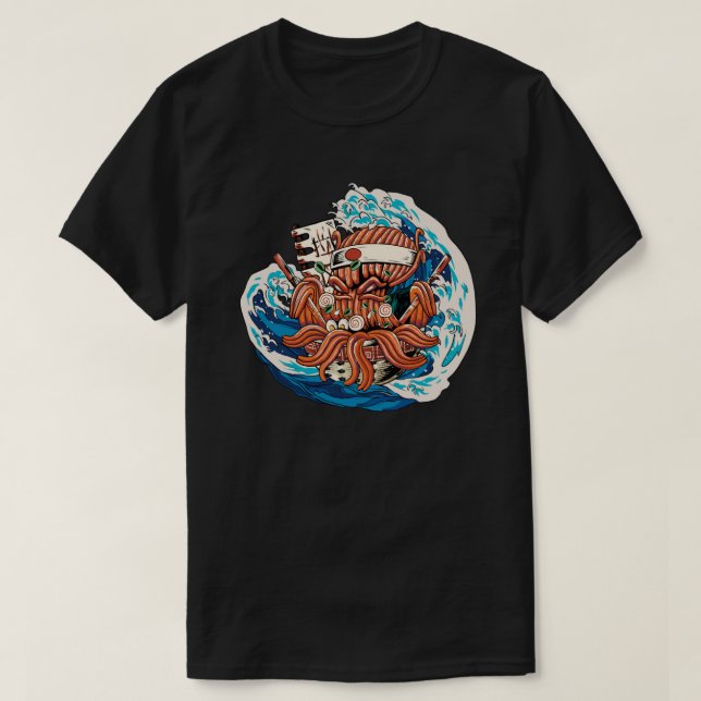 Octopus Kraken Eating Japanese Ramen 1 T-Shirt (Design Front)