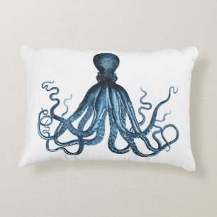 Octopus kraken nautical coastal ocean beach blue decorative cushion