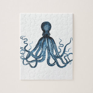 Octopus kraken nautical coastal ocean beach blue jigsaw puzzle