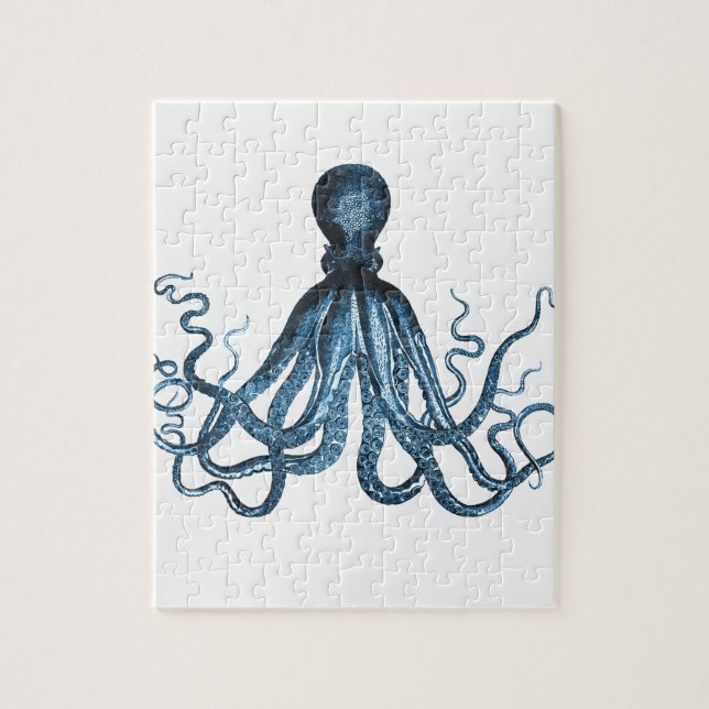 Octopus kraken nautical coastal ocean beach blue jigsaw puzzle (Vertical)