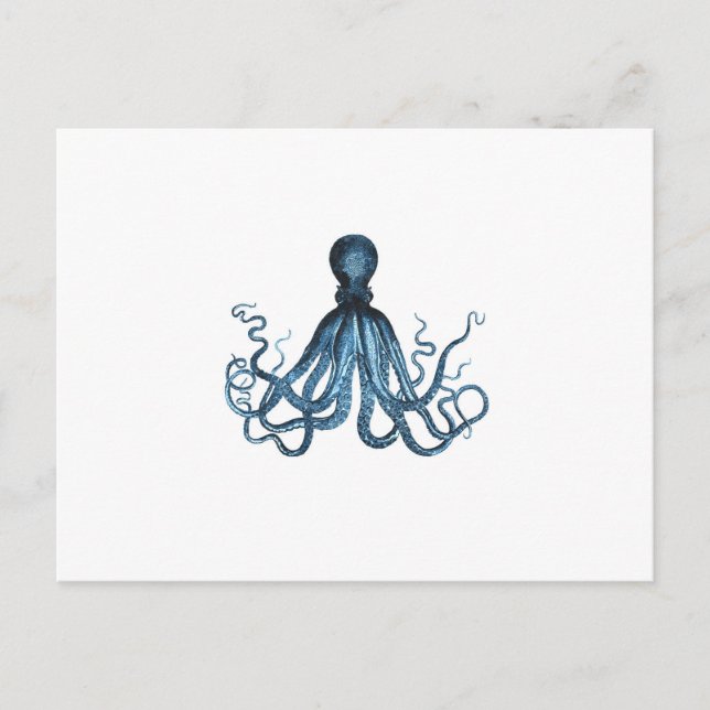 Octopus kraken nautical coastal ocean beach blue postcard (Front)