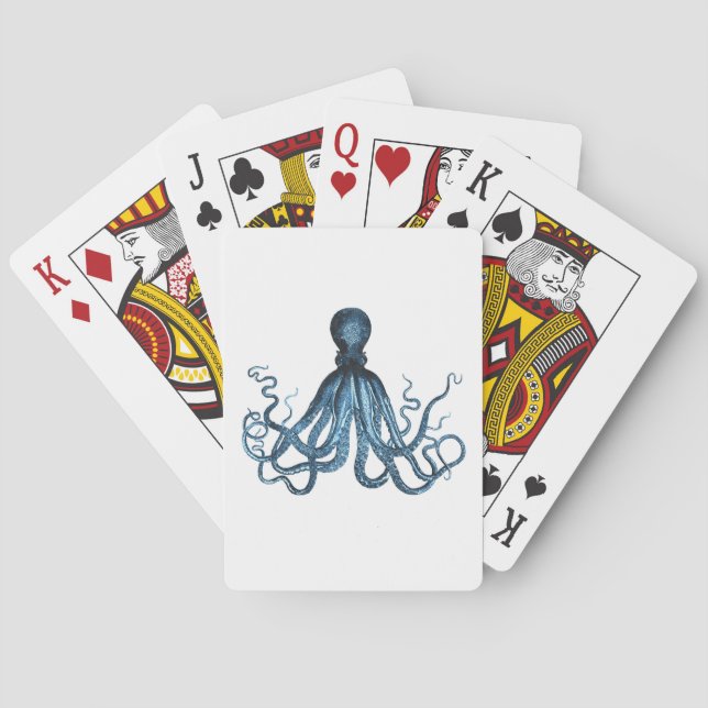 Octopus kraken nautical coastal ocean beach sea playing cards (Back)