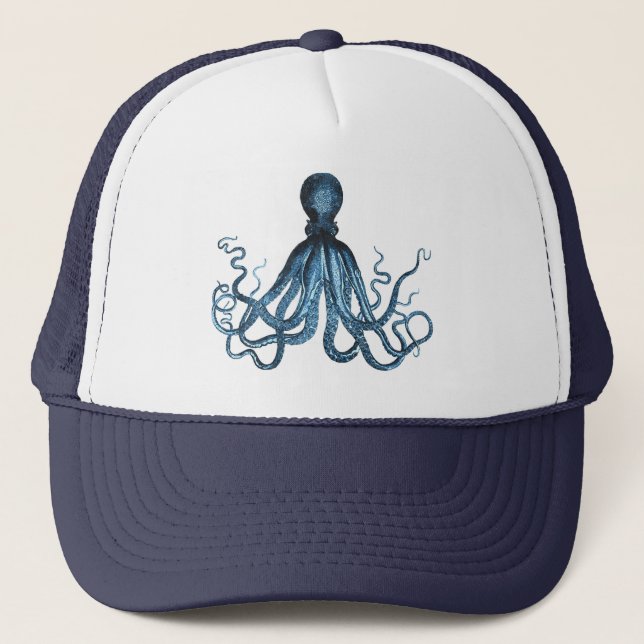 Octopus kraken nautical coastal ocean beach sea trucker hat (Front)