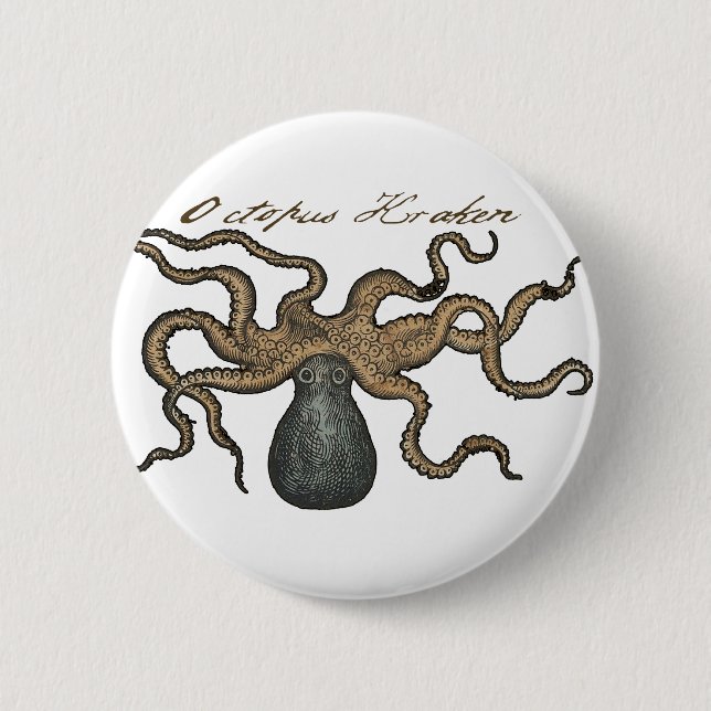 Octopus Kraken Vintage Illustration 6 Cm Round Badge (Front)