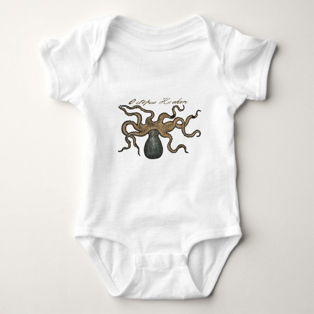 Octopus Kraken Vintage Illustration Baby Bodysuit (Front)