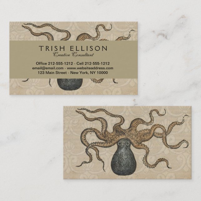 Octopus Kraken Vintage Illustration Business Card (Front/Back)