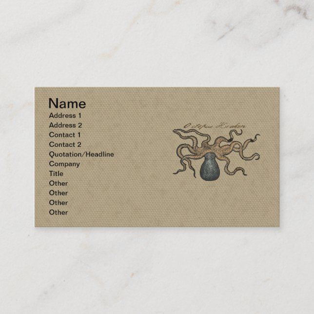 Octopus Kraken Vintage Illustration Business Card (Front)