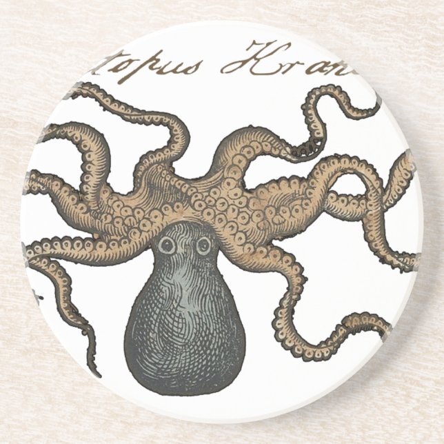 Octopus Kraken Vintage Illustration Coaster (Front)