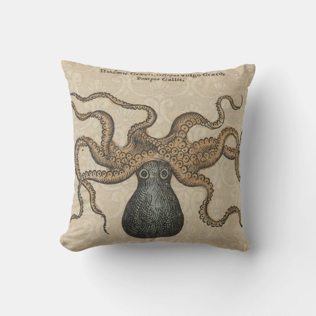 Octopus Kraken Vintage Illustration Cushion (Front)