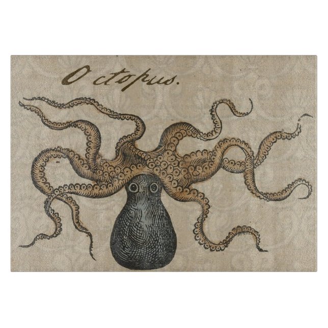 Octopus Kraken Vintage Illustration Cutting Board (Front)