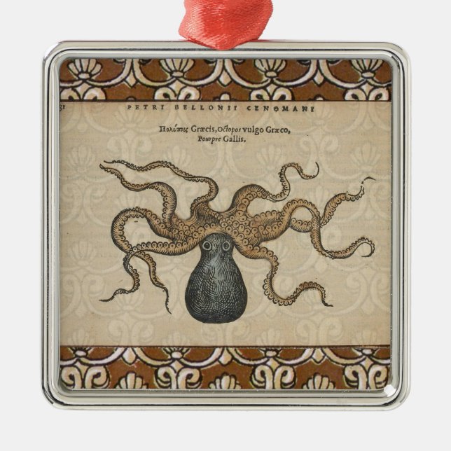 Octopus Kraken Vintage Illustration Metal Ornament (Front)