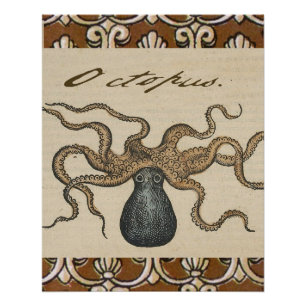 Octopus Kraken Vintage Illustration Poster