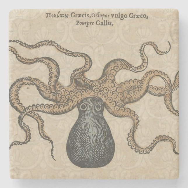 Octopus Kraken Vintage Illustration Stone Coaster (Front)