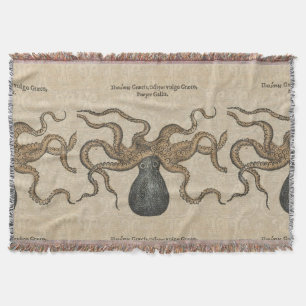 Octopus Kraken Vintage Illustration Throw Blanket