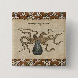 Octopus Kraken vintage Print illustration Art 15 Cm Square Badge