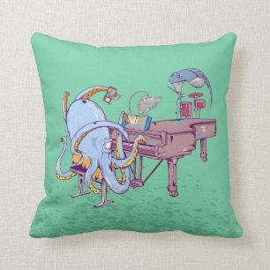 Octopus learning to play a piano cushion