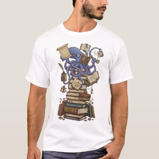 Octopus Librarian over Books T-Shirt