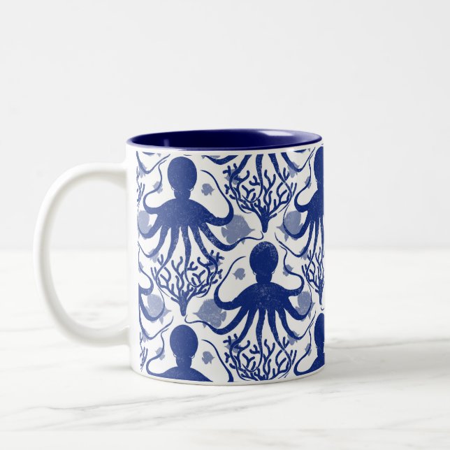 Octopus (light background) Two-Tone coffee mug (Left)