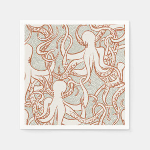 Octopus Line Art Napkins (Orange & Gray)
