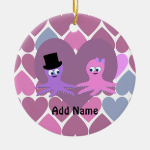 Octopus love with Heart background Ceramic Ornament