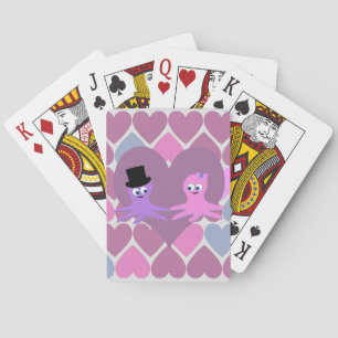 Octopus love with Heart background Playing Cards