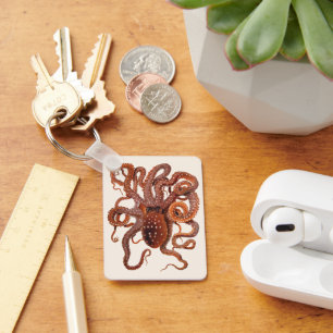 Octopus Macropus, Vintage Marine Aquatic Animals Key Ring