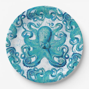 Octopus Marine Life Ocean Animals Beach Nautical Paper Plate