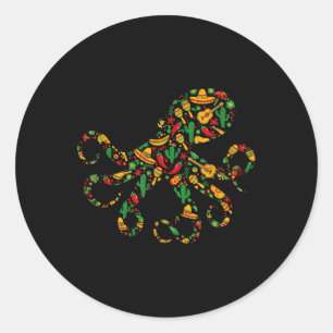 Octopus Mexican Sombrero Maracas Mexico Guitar Cin Classic Round Sticker