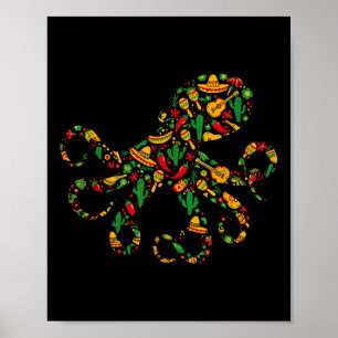 Octopus Mexican Sombrero Maracas Mexico Guitar Cin Poster