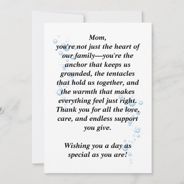 Octopus mothers day   thank you card (Back)