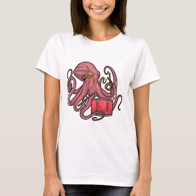 Octopus Musician Drum Music T-Shirt (Front)