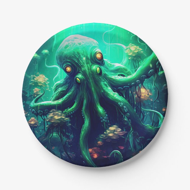 Octopus Mythical Nautical Under the Sea Creatures Paper Plate (Front)