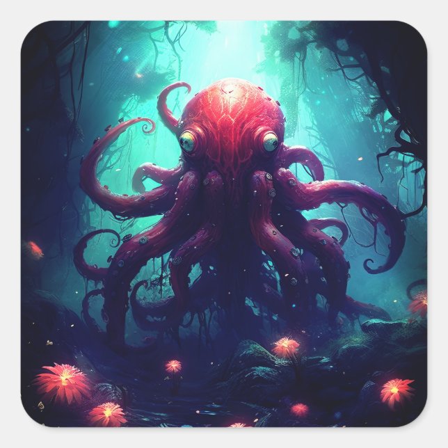 Octopus Mythical Nautical Under the Sea Creatures Square Sticker (Front)