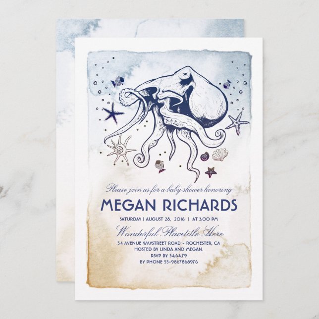 Octopus Nautical Beach Baby Shower Invitation (Front/Back)