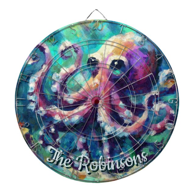 Octopus Nautical Beach Coastal Personalised Dartboard (Front)