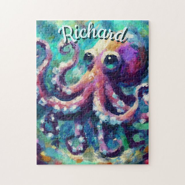 Octopus Nautical Beach Coastal Personalised Jigsaw Puzzle (Vertical)