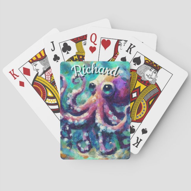 Octopus Nautical Beach Coastal Personalised Playing Cards (Back)