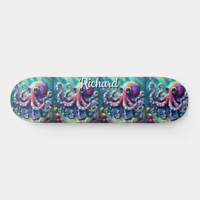 Octopus Nautical Beach Coastal Personalised Skateboard (Horz)