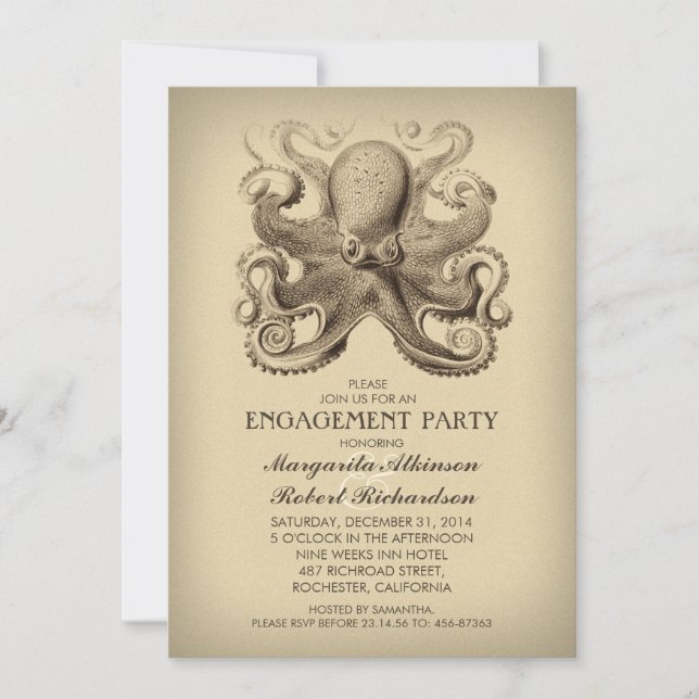 octopus nautical beach engagement party invitation (Front)