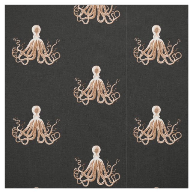 Octopus nautical black fabric (Swatch)