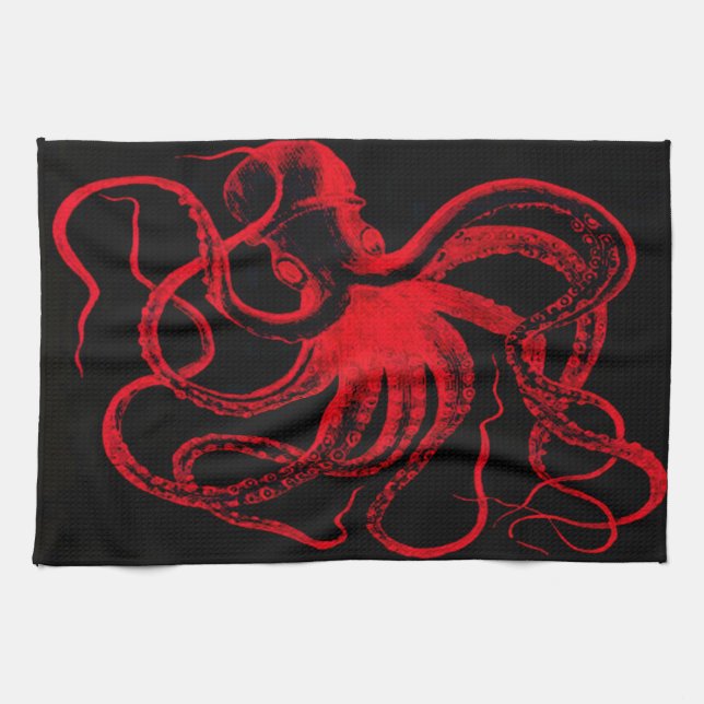 Octopus Nautical Steampunk Vintage Kraken Monster Tea Towel (Horizontal)