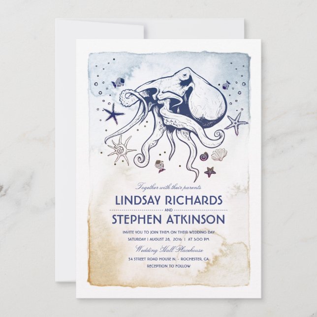 Octopus - Nautical - Under the Sea Wedding Invitation (Front)