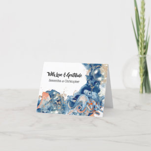 Octopus navy blue orange wedding thank you beach card