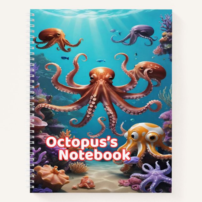 Octopus Notebook for Kids | Wide Ruled Spiral (Front)