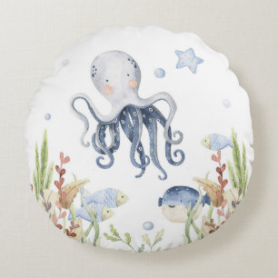 Octopus Nursery Decor, Under the Sea Round Cushion